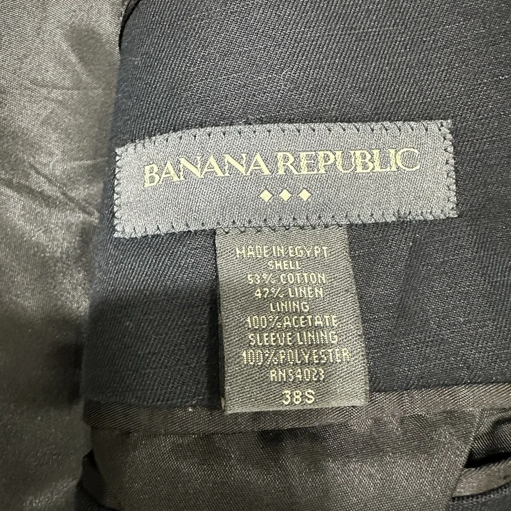 Banana Republic Navy Linen Cotton Blazer Mens 38S Tailored 2‎ Button Sport Coat